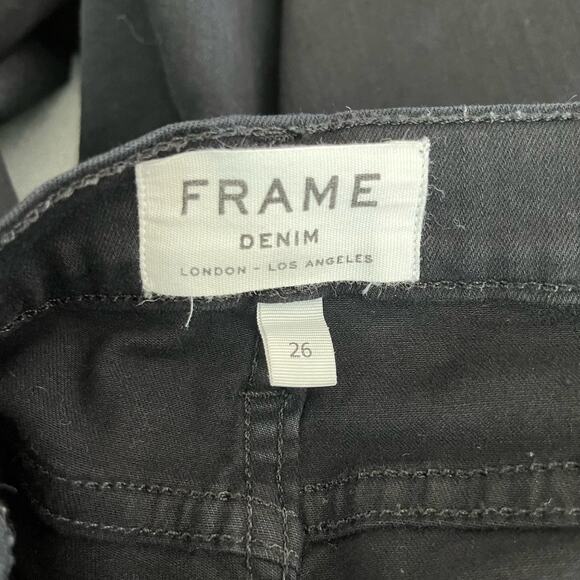 Frame Le High Skinny Low Rise Denim Jeans in Noir Jefferson Black Distressed 26 - Picture 4 of 16
